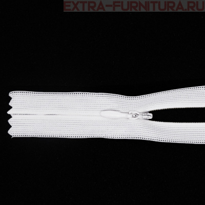 Молния потайная № 3, 50 см, цв.  101 белый п/э пл.9,3 гр/м