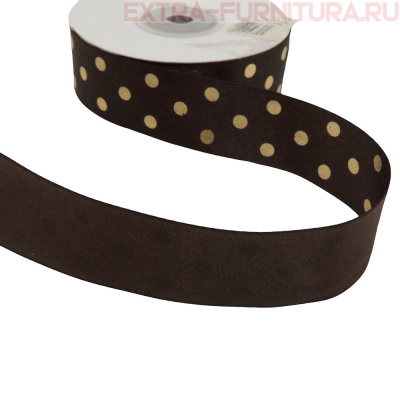 Лента атласная Ideal ш.25мм, Горошек золото, цв.860 коричневый, арт.LDAG860, уп.27,4м